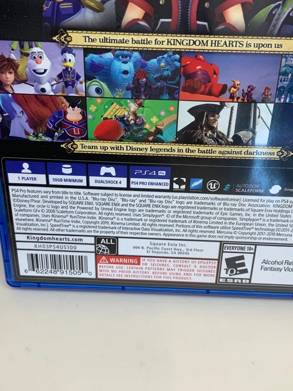 Sony PS4 Kingdom Hearts III 3 Disney and Square Enix E10+ PlayStation 4 Complete
